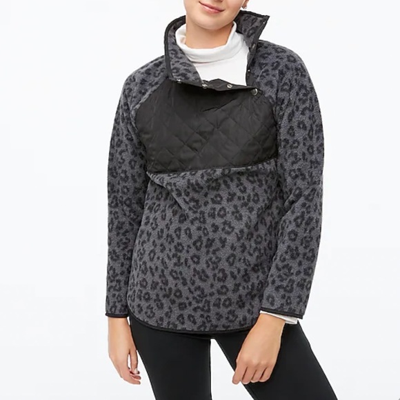 NWT J.Crew Quilted Button Neck Sherpa Tunic Black Leopard Large - Picture 4 of 9